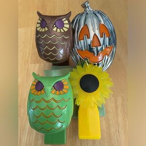 Slatkin & Co. Wallflowers Lot of 4 diffusers Colorful Owls, Sunflower, & Pumpkin